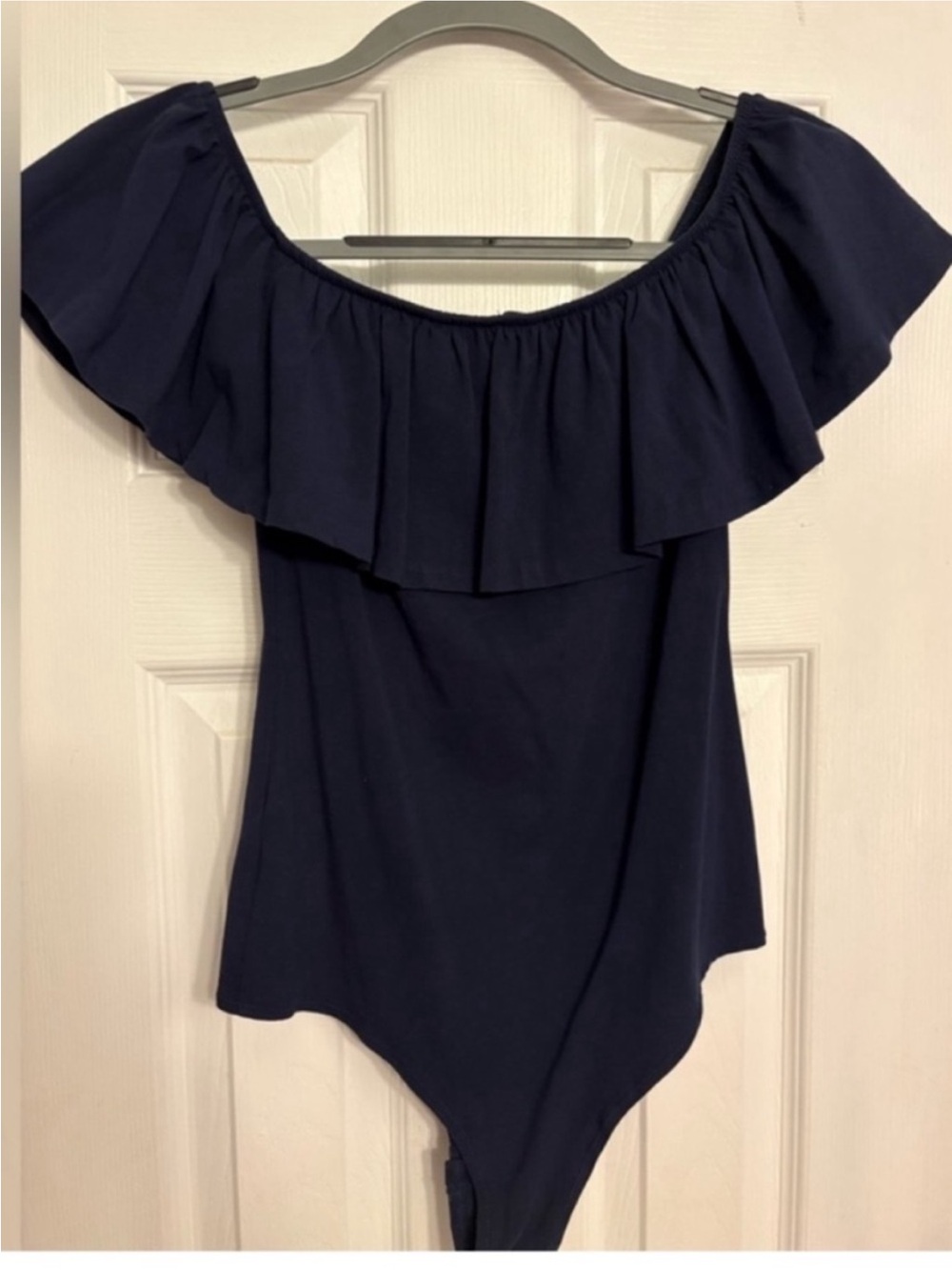 J. Crew Navy Off-Shoulder Ruffle Bodysuit - Picture 3 of 4